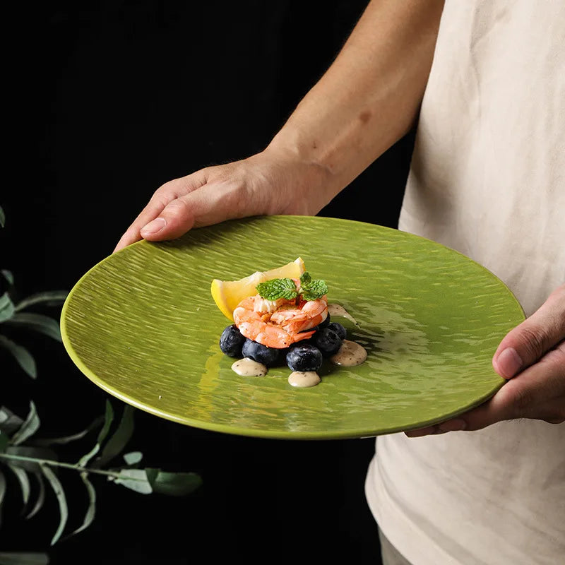Japanese Vintage Ceramic Platter For Steak And Dessert Tableware