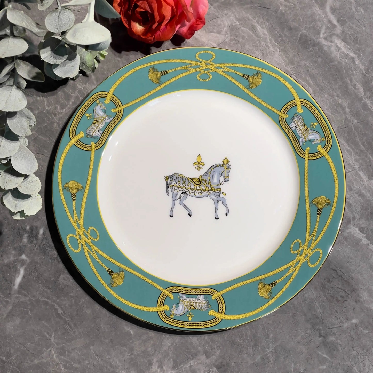Light Luxury Bone China War Horse Western Dinnerware Plates Cup