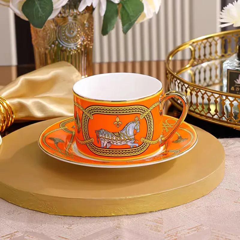 Light Luxury Bone China War Horse Western Dinnerware Plates Cup