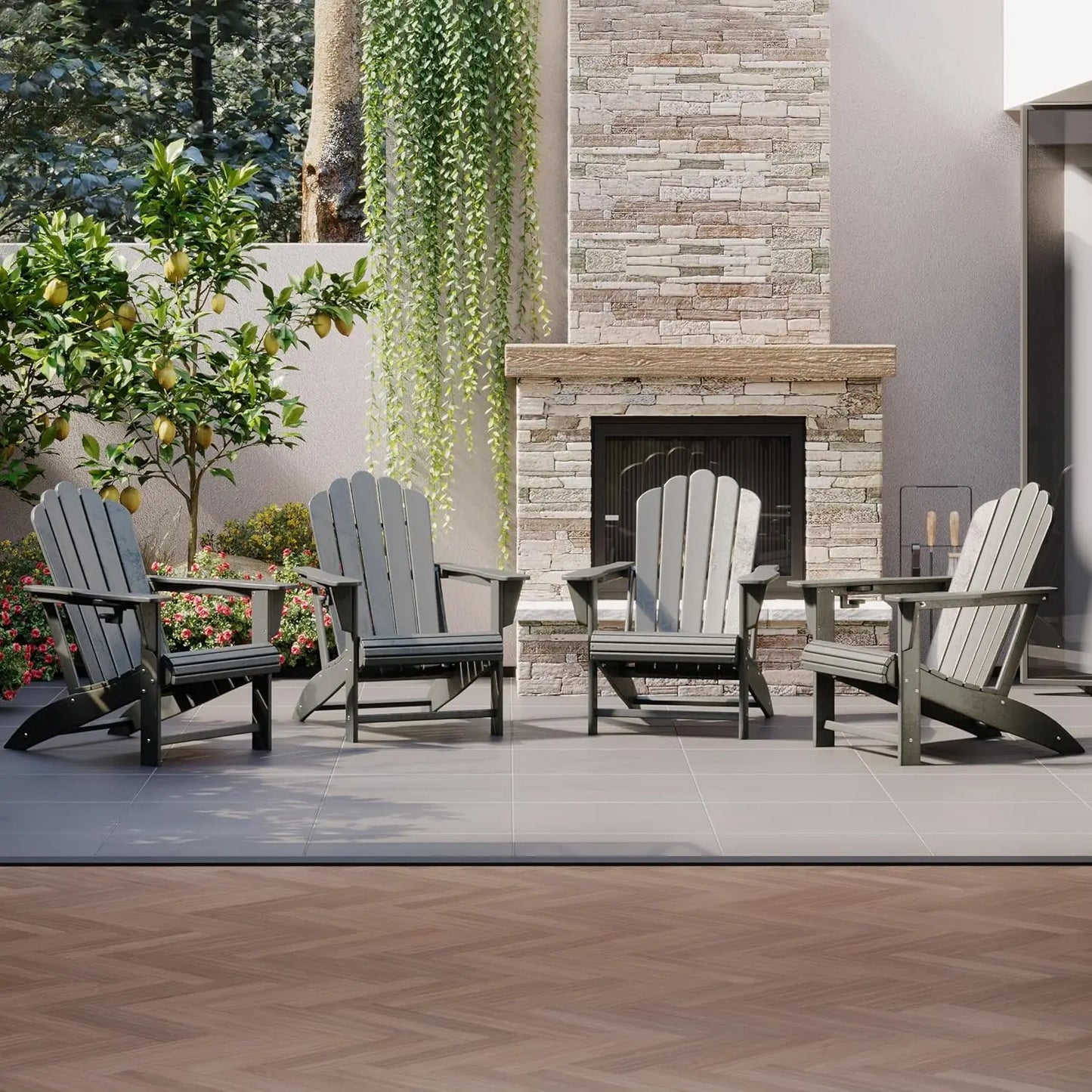 Adirondack Chairs With Cup Holders Outdoor Patio Set Of 4