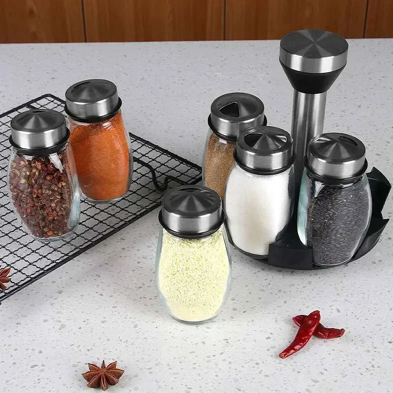 Glass Spice Jar Set With Rack For Kitchen Organization
