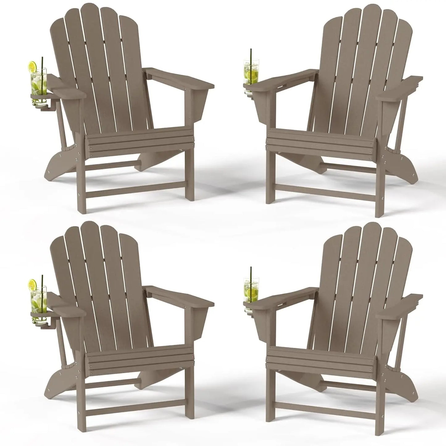 Adirondack Chairs With Cup Holders Outdoor Patio Set Of 4