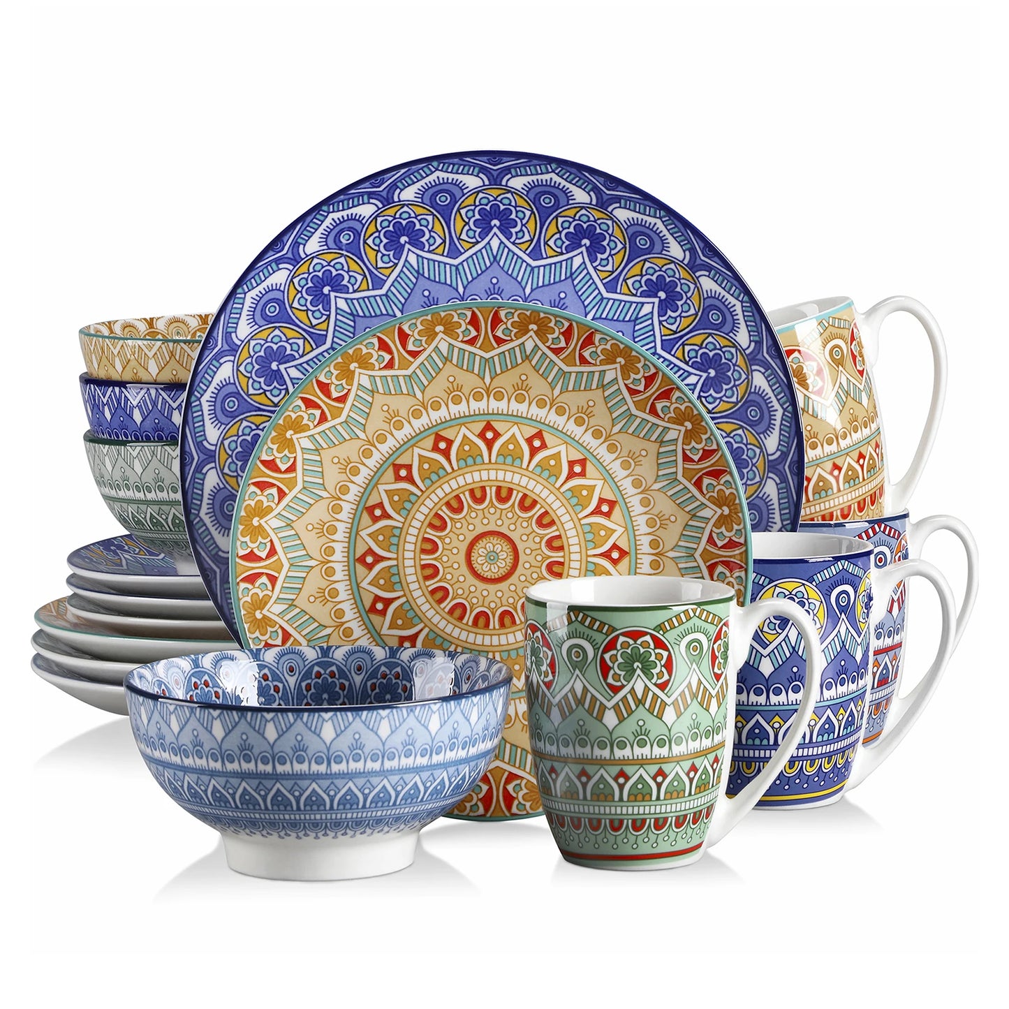 MALACASA Bohemian Mandala Pattern Porcelain Dinnerware Set 16 32 48 Pieces