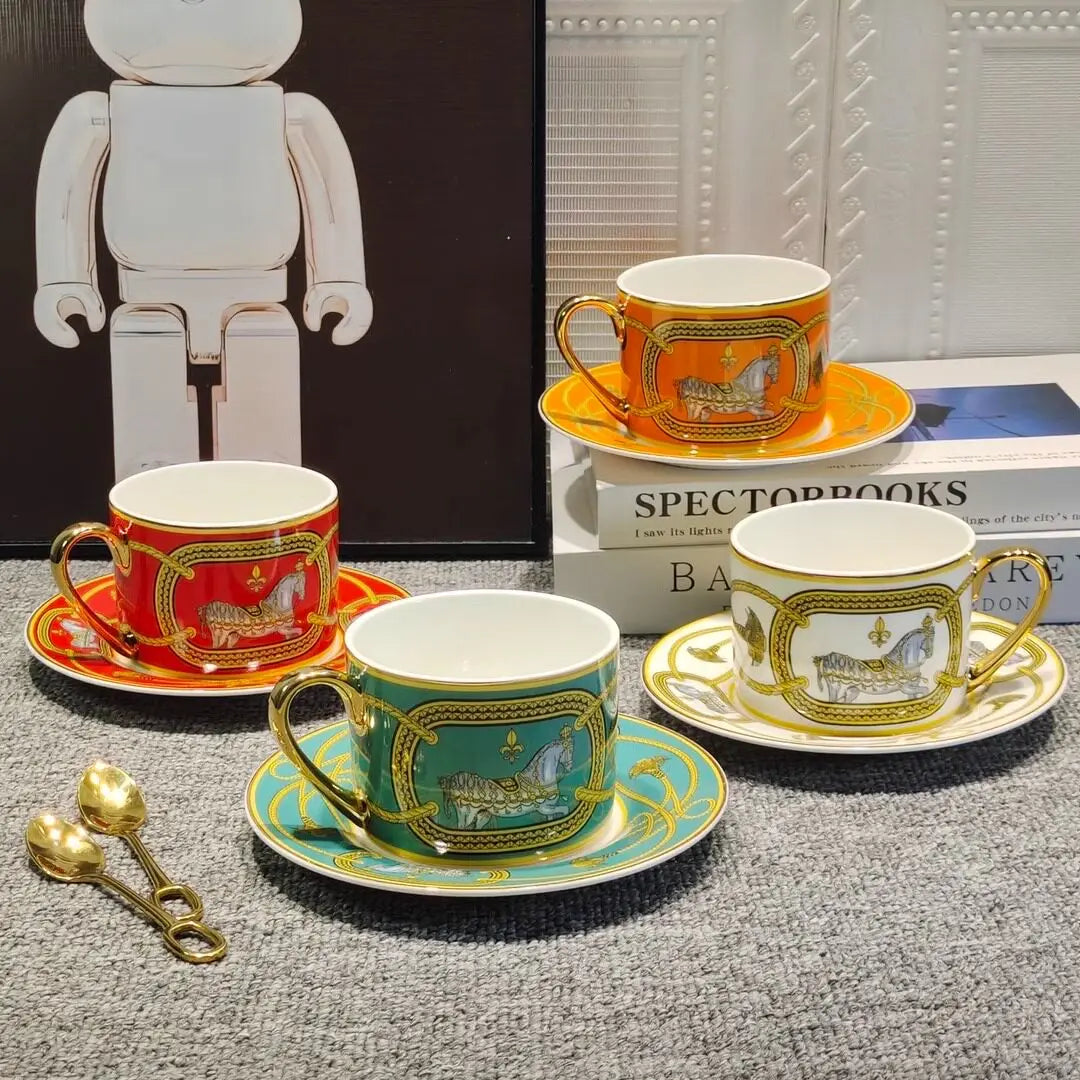 Light Luxury Bone China War Horse Western Dinnerware Plates Cup