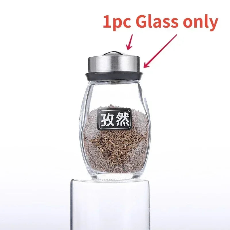 Glass Spice Jar Set With Rack For Kitchen Organization