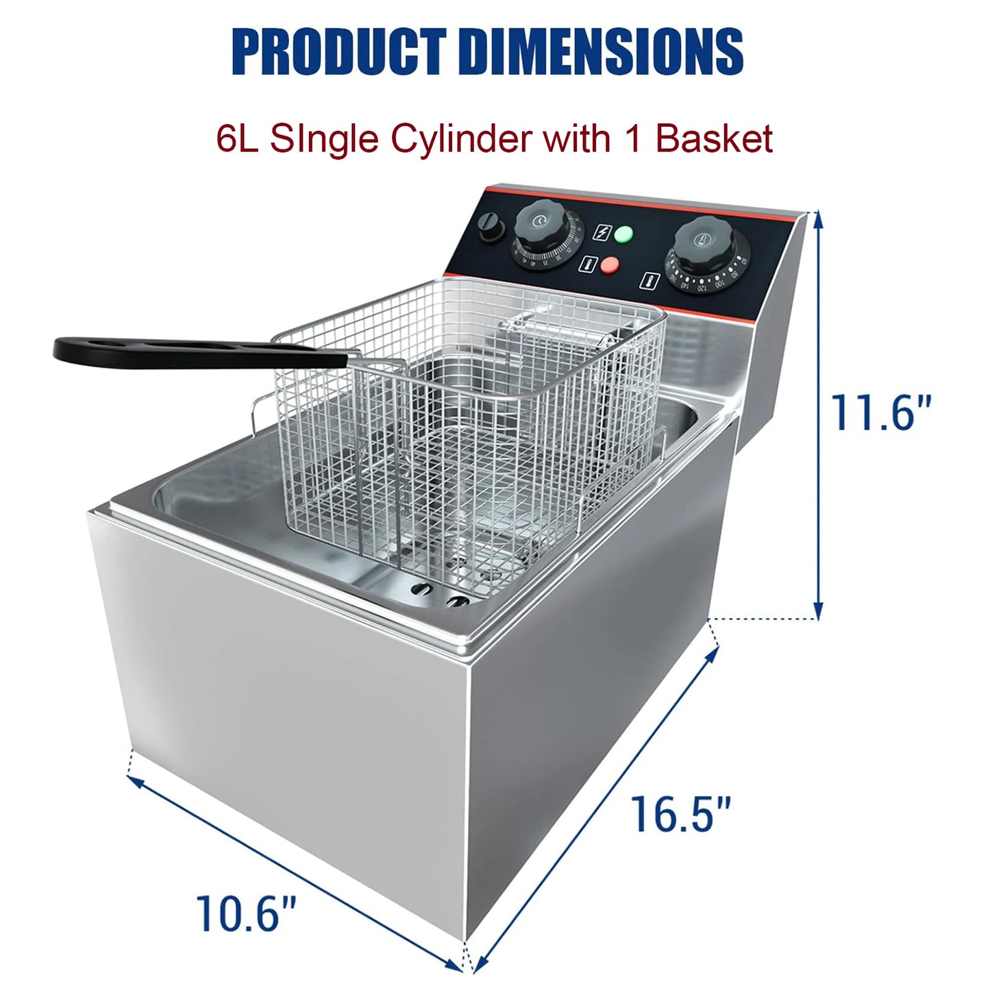 Acekool Commercial Electric Deep Fryer Stainless Steel Baskets Adjustable
