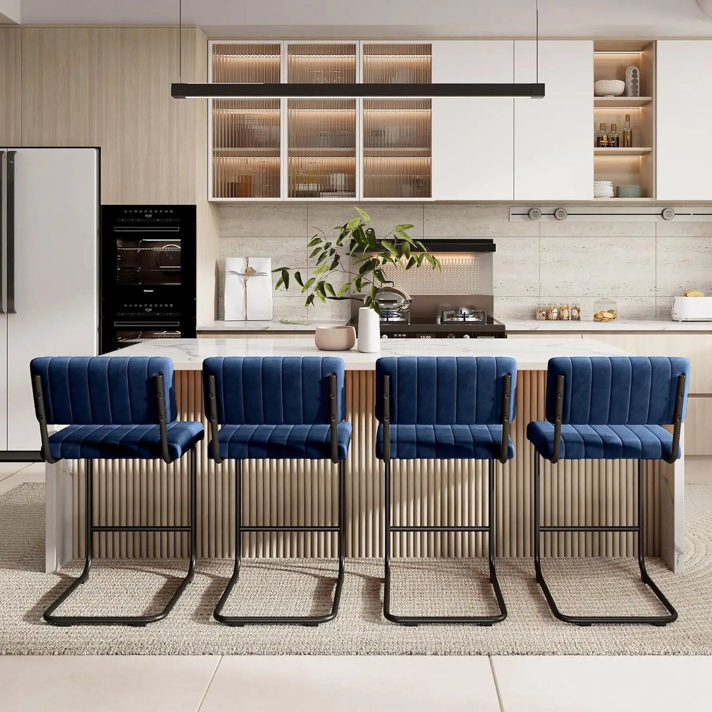 Bar Stools Set Of 4 Cantilever Counter Height Upholstered