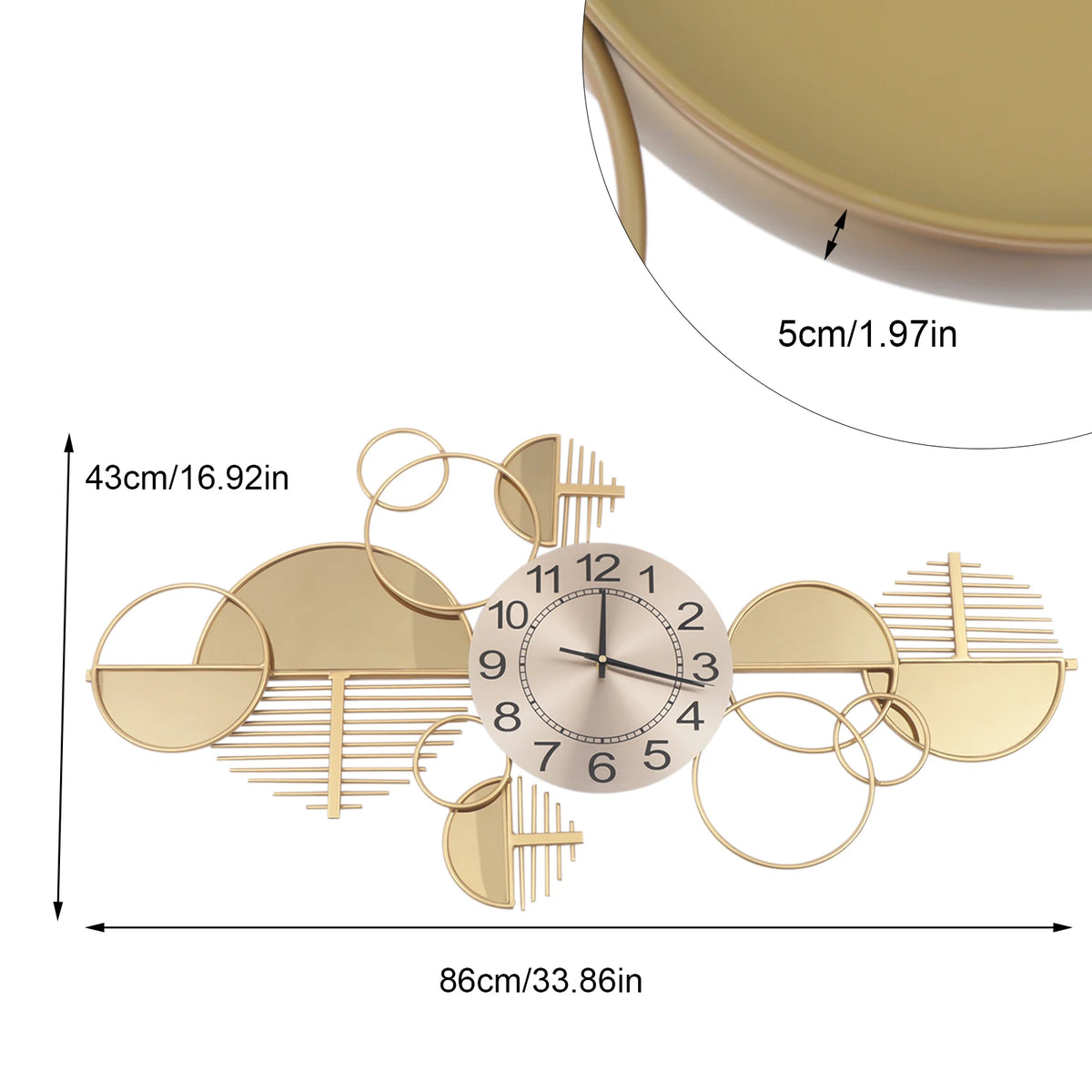 Creative Modern Metal Wall Clock Battery Operated Silent Living Room