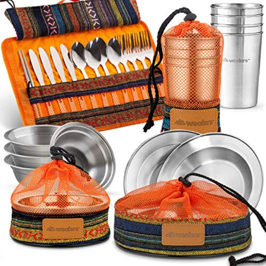 Complete Bamboo Camping Tableware Set With Cups And Bowls