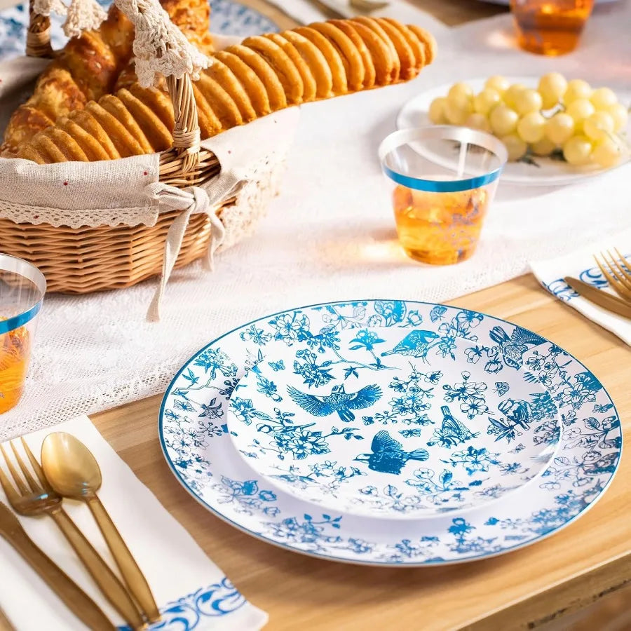 Floral Plastic Disposable Plates Set For 25 Guests Dessert Tray