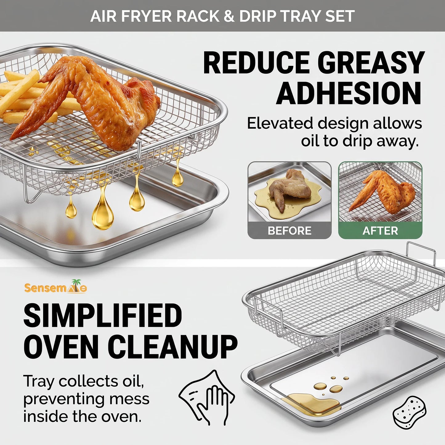 Stainless Steel Air Fryer Crisper Tray With Oil Separation Rack