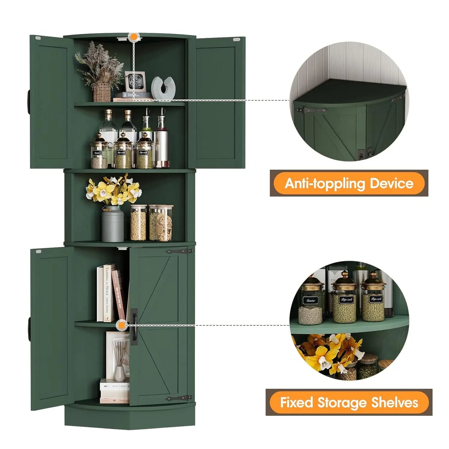 Corner Storage Cabinet With 4 Doors And 5 Shelves BarnStyle