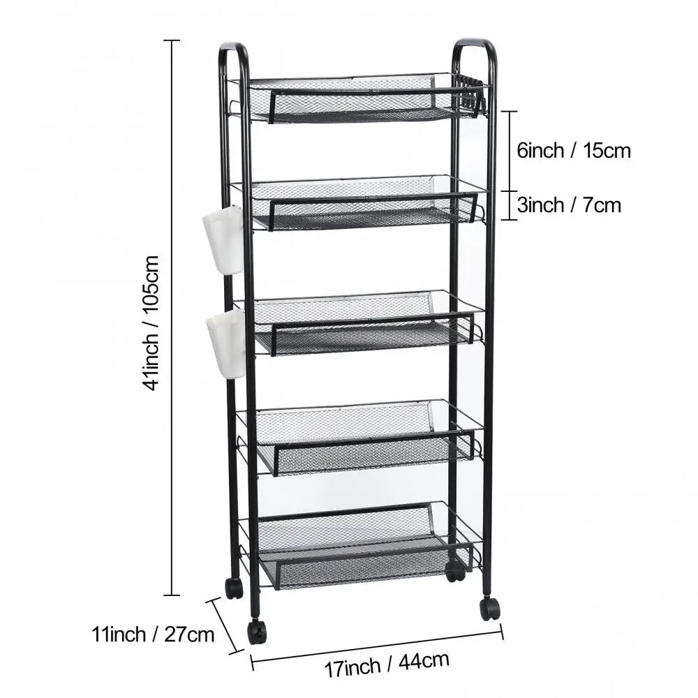 Fruit And Vegetable Storage Basket 5 Tier Stackable Metal Mesh On Wheels