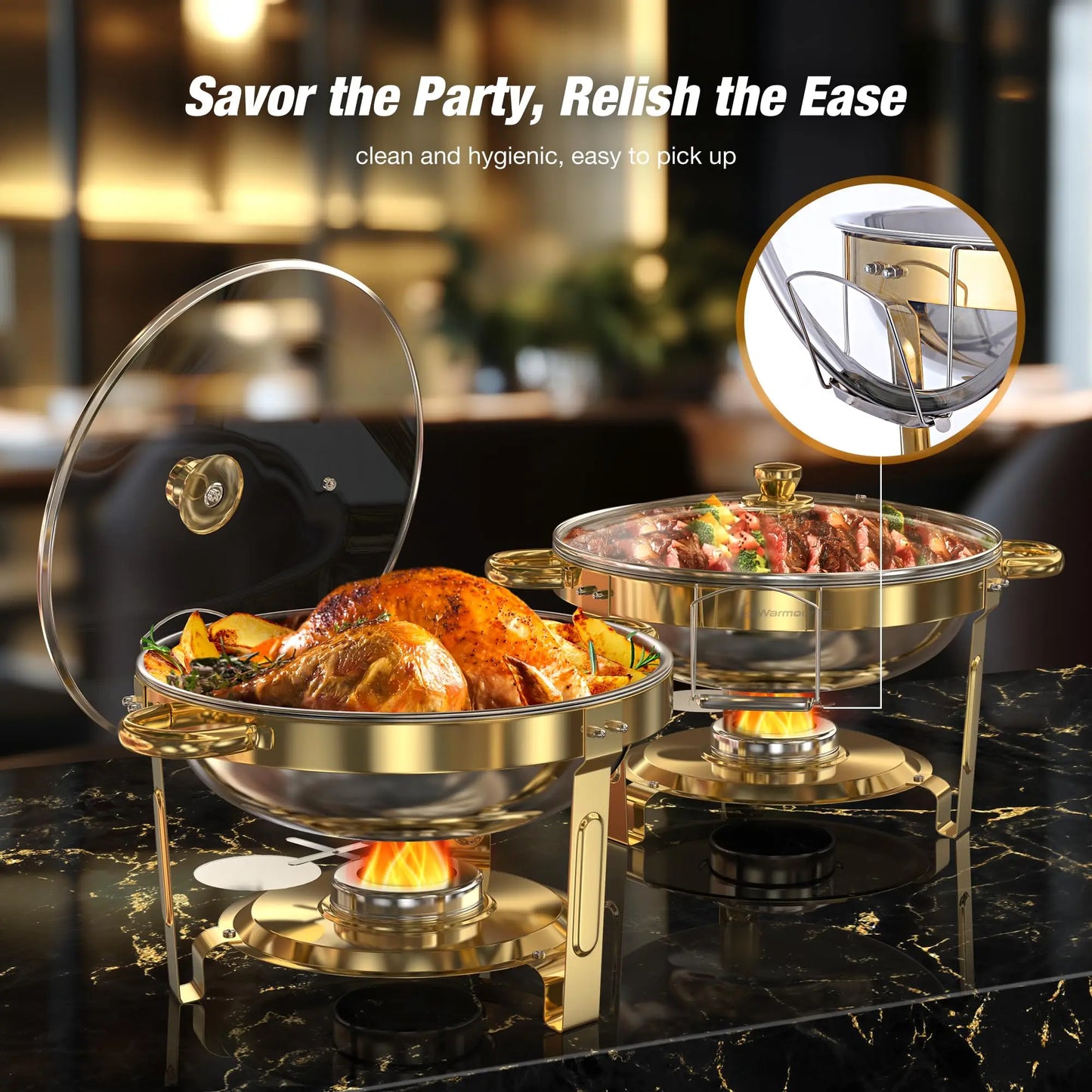 Round Stainless Steel Chafing Dish Set For Buffet Events