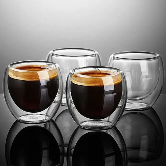 Double Wall Glass Cup Set Heat Resistant Espresso Tea Whiskey