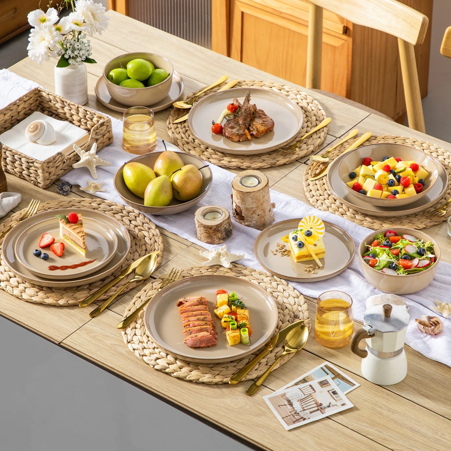 MALACASA Reactive Glaze Stoneware Dinnerware Set For Everyday Use