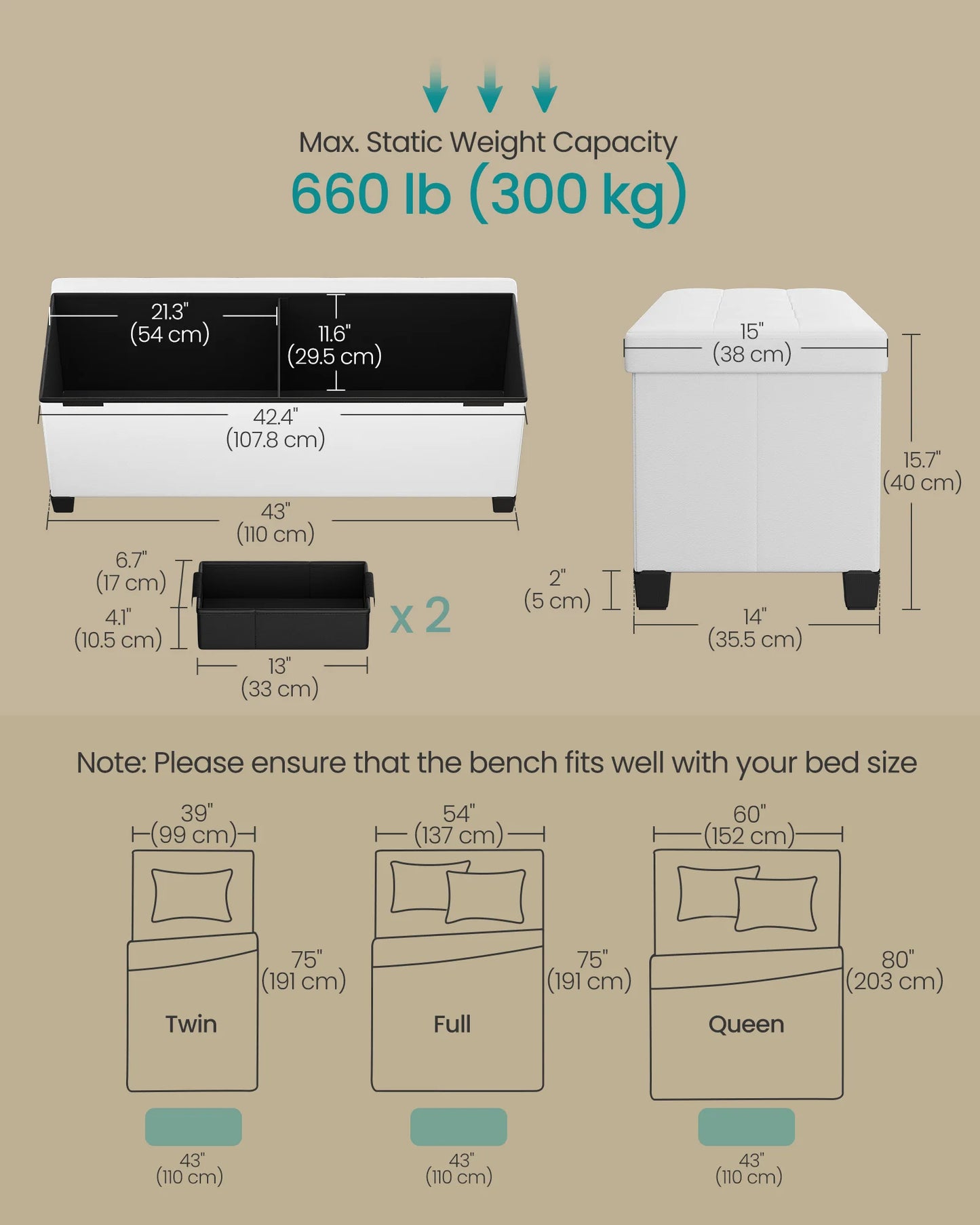 SONGMICS Storage Ottoman Bench With Legs Synthetic Leather