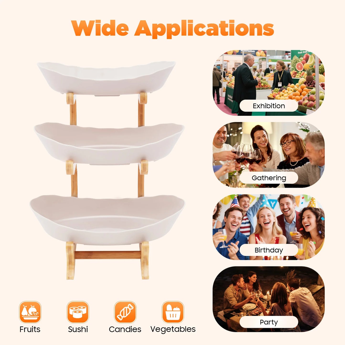 Three Tier Bamboo Fruit Stand For Parties And Weddings