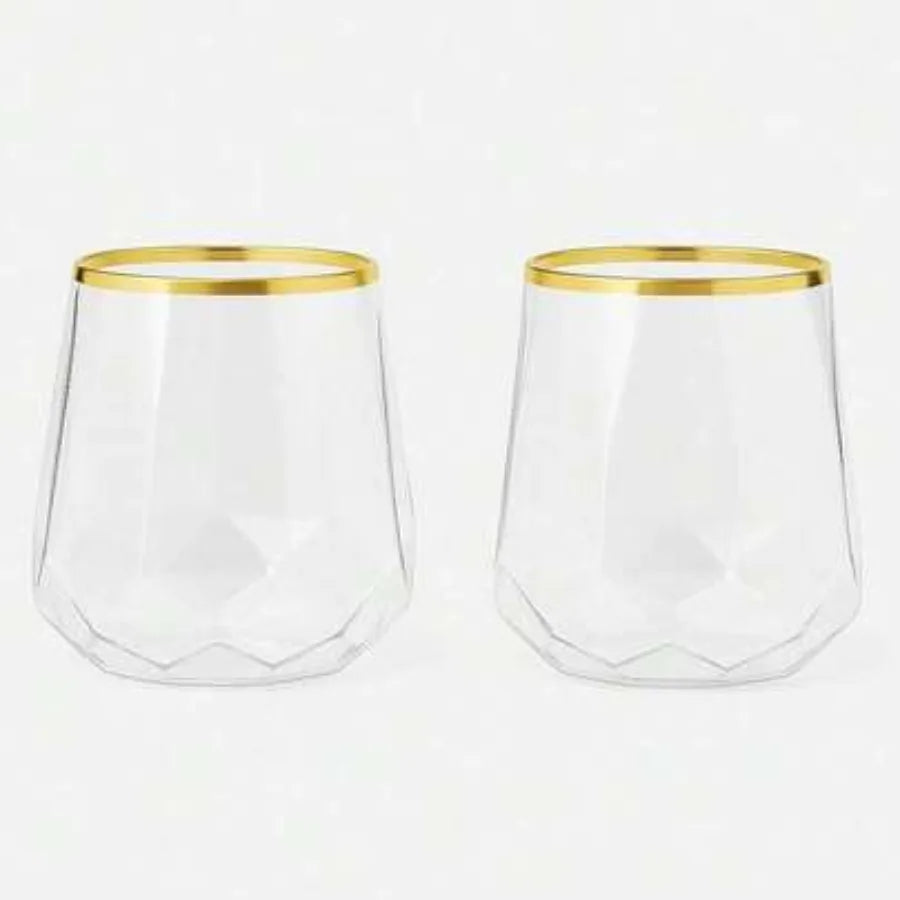 Diamond Unbreakable Stemless Plastic Wine Glasses Disposable 40 Count