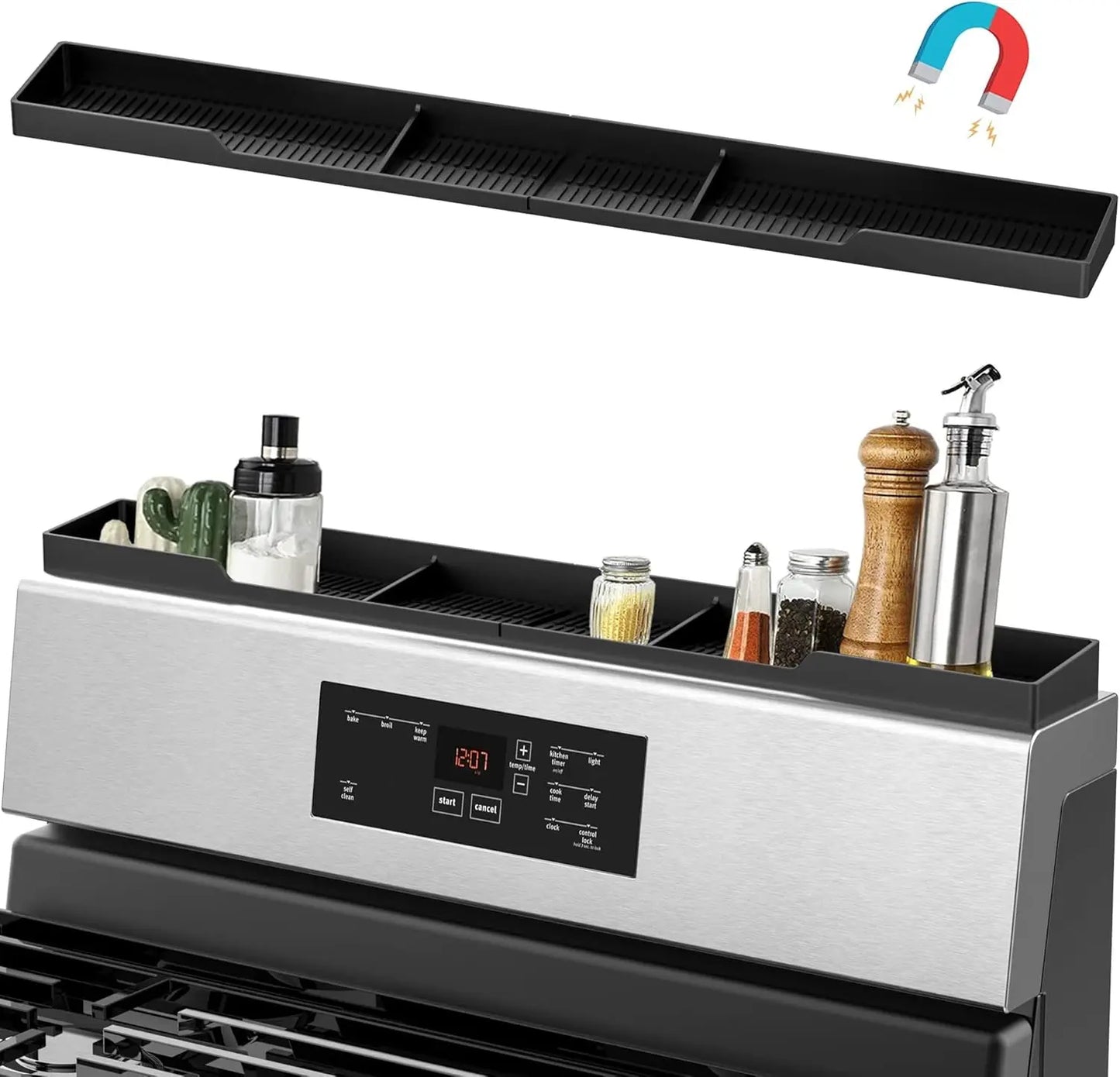 Stove Top Silicone Magnetic Spice Rack Shelf With Three Compartments