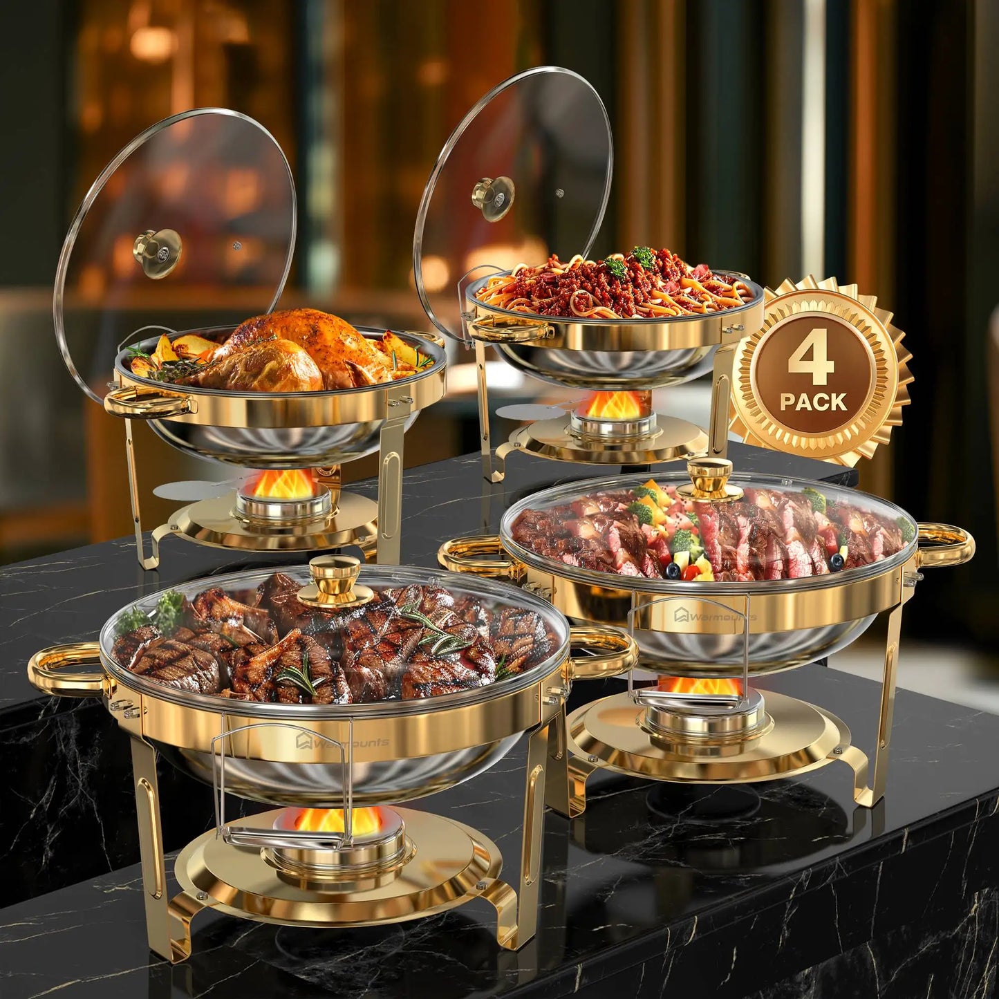 Round Stainless Steel Chafing Dish Set For Buffet Events