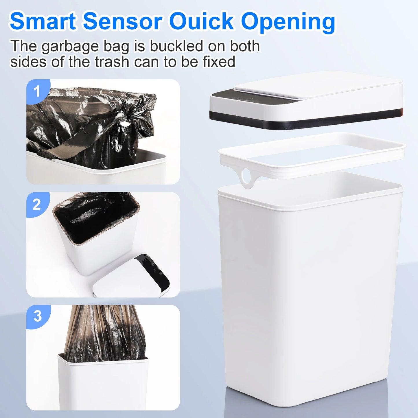 2-Pack Motion Sensor Trash Cans With Lid For Bathroom Slim Design