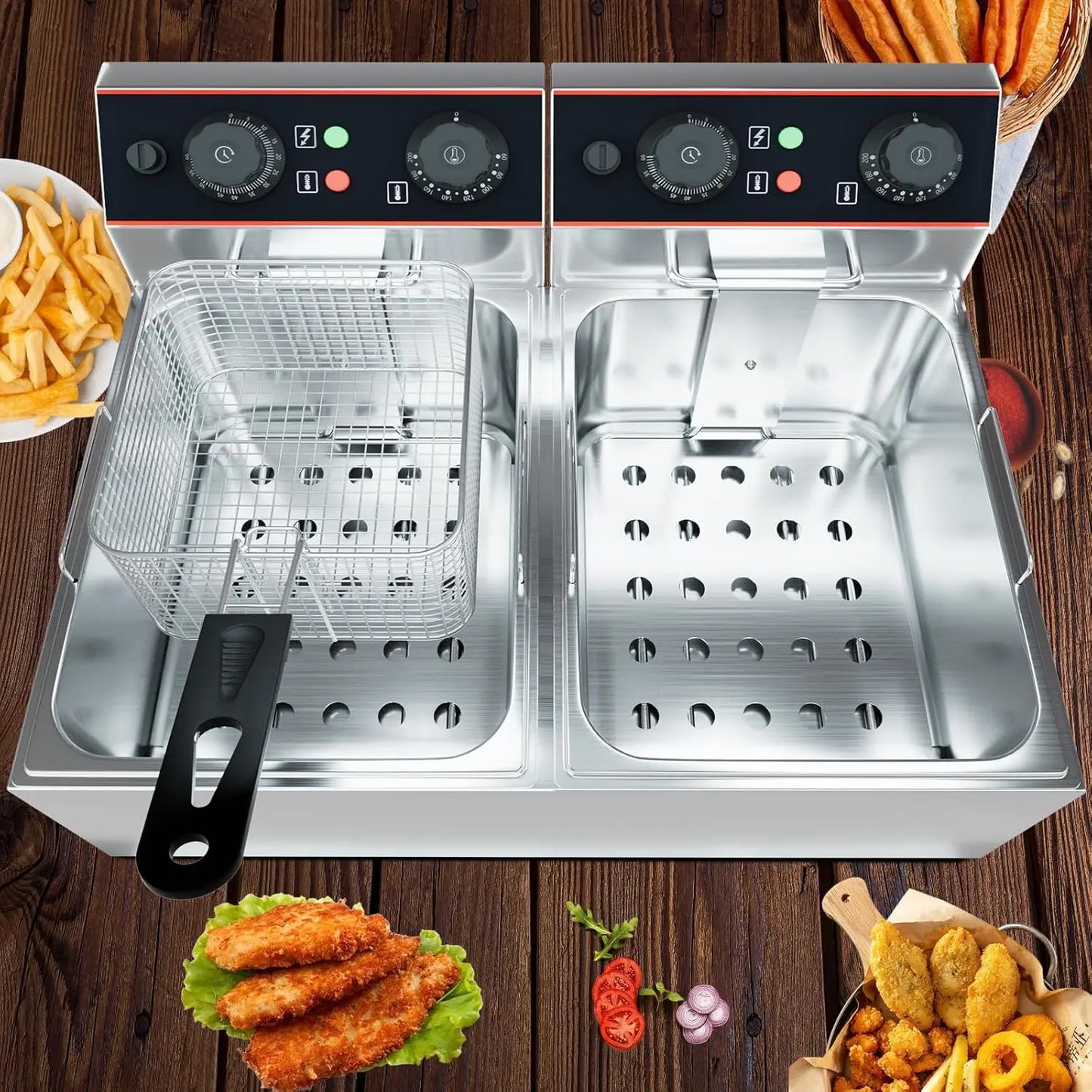 Acekool Commercial Electric Deep Fryer Stainless Steel Baskets Adjustable