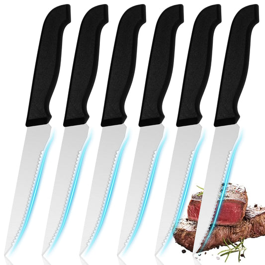 Six-Piece Serrated Steak Knife Set Stainless Steel With Ergonomic Handles