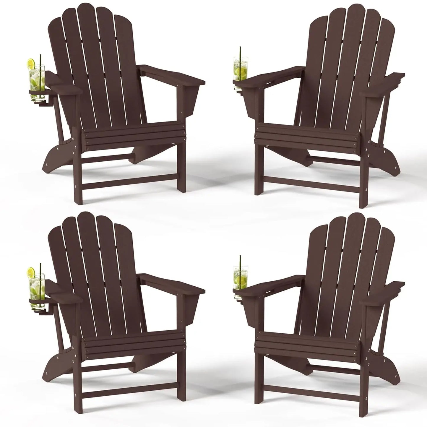 Adirondack Chairs With Cup Holders Outdoor Patio Set Of 4