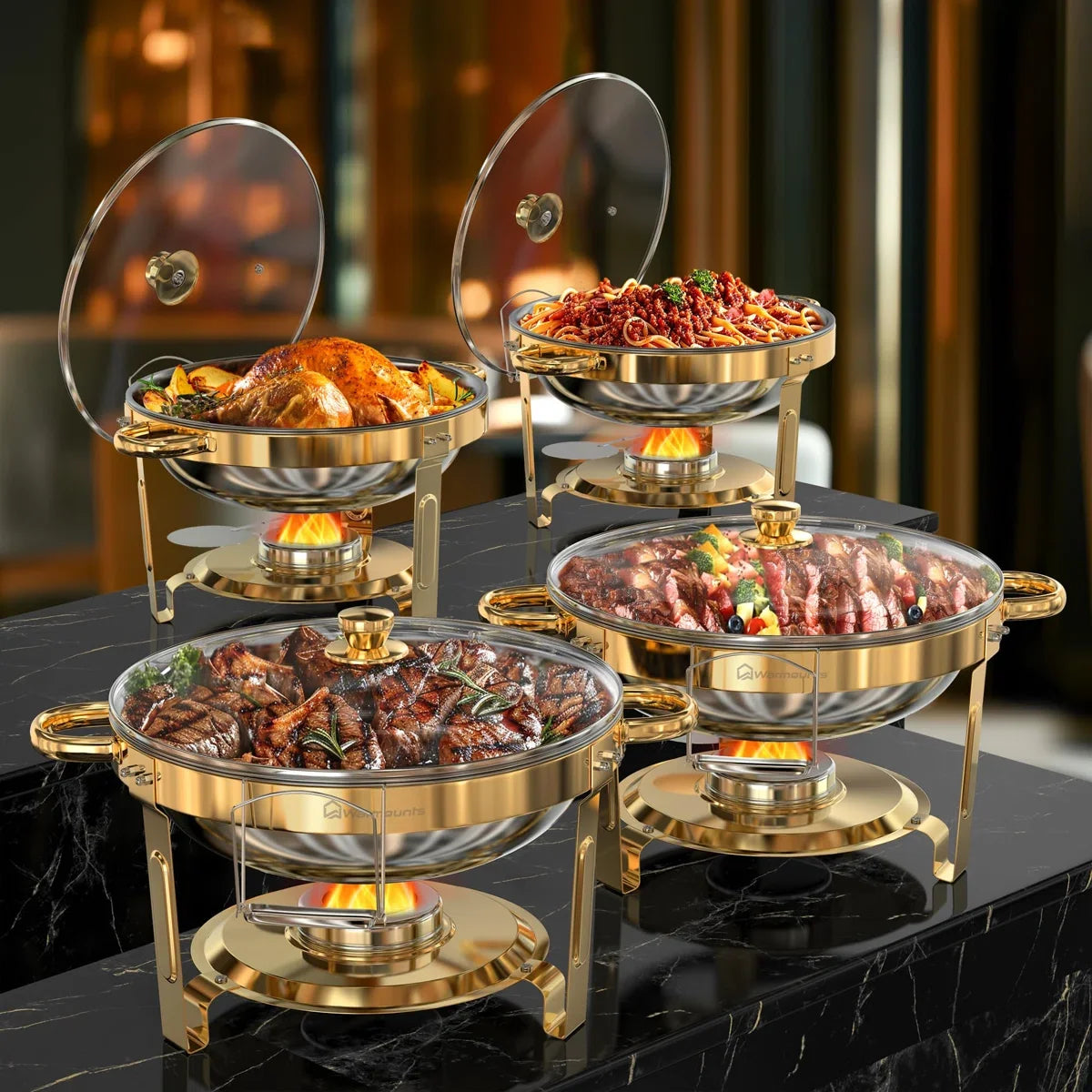 Round Stainless Steel Chafing Dish Set For Buffet Events