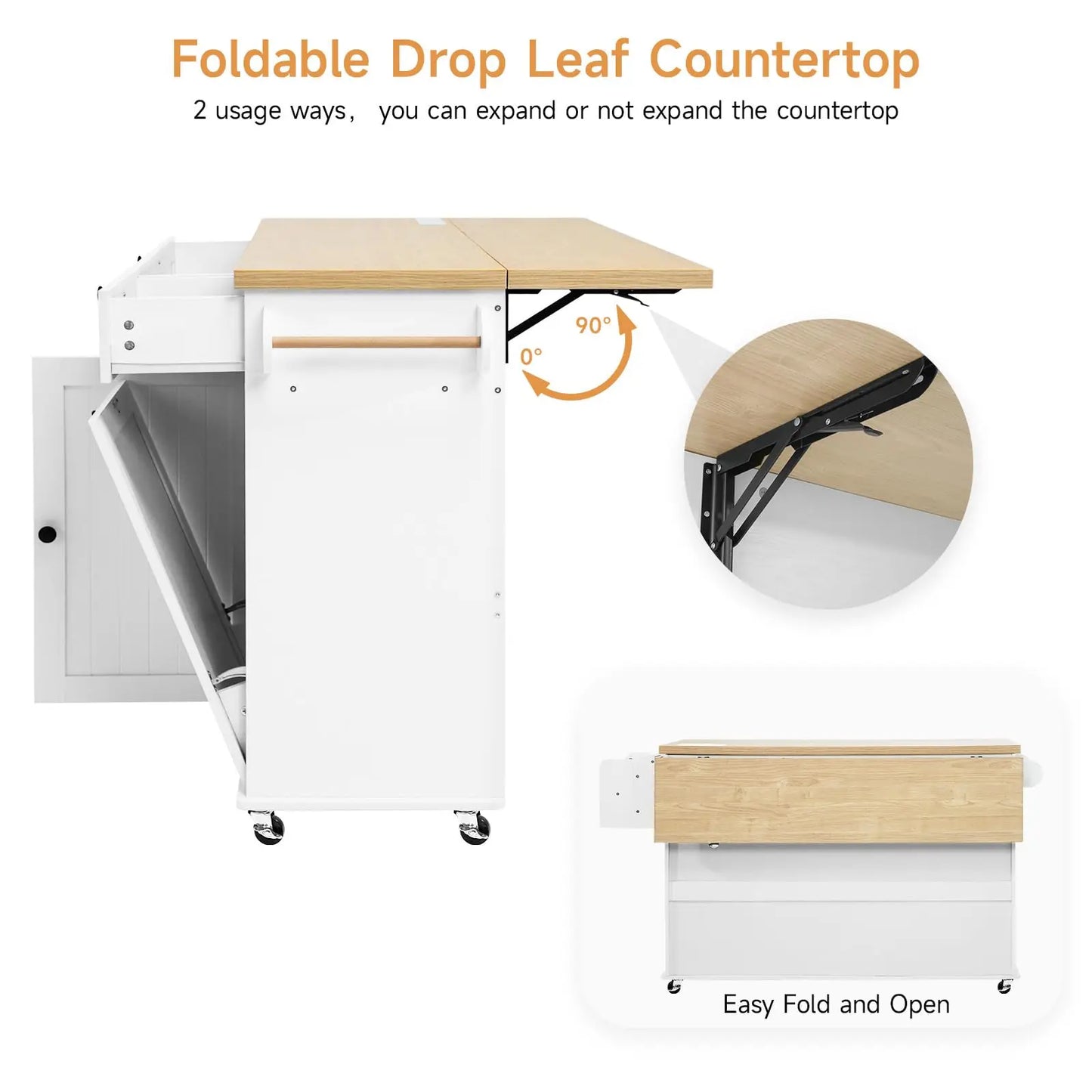 ONBRILL Mobile Kitchen Island With Power Outlet Spice Rack Storage