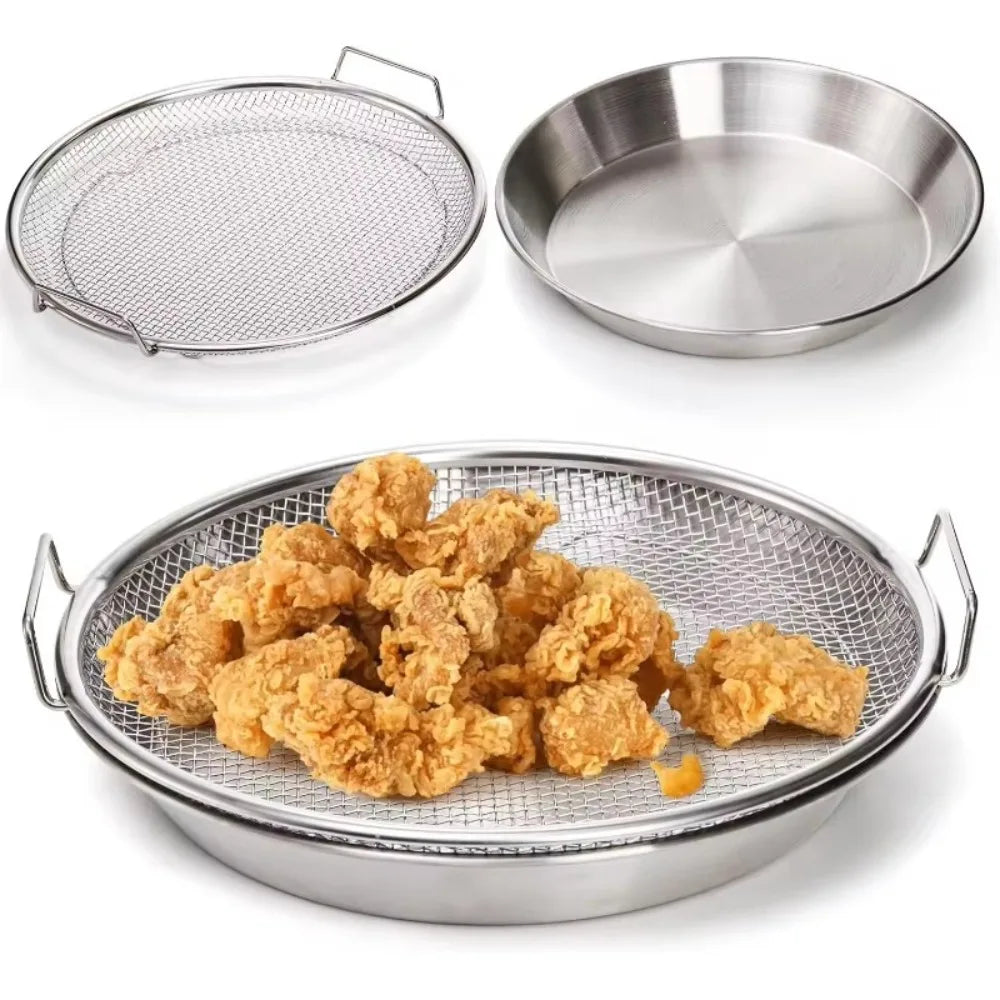 Stainless Steel Frying Rack With Tray Foldable Mesh Basket For Oil Draining