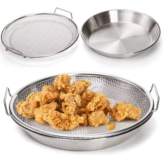 Stainless Steel Frying Rack With Tray Foldable Mesh Basket For Oil Draining