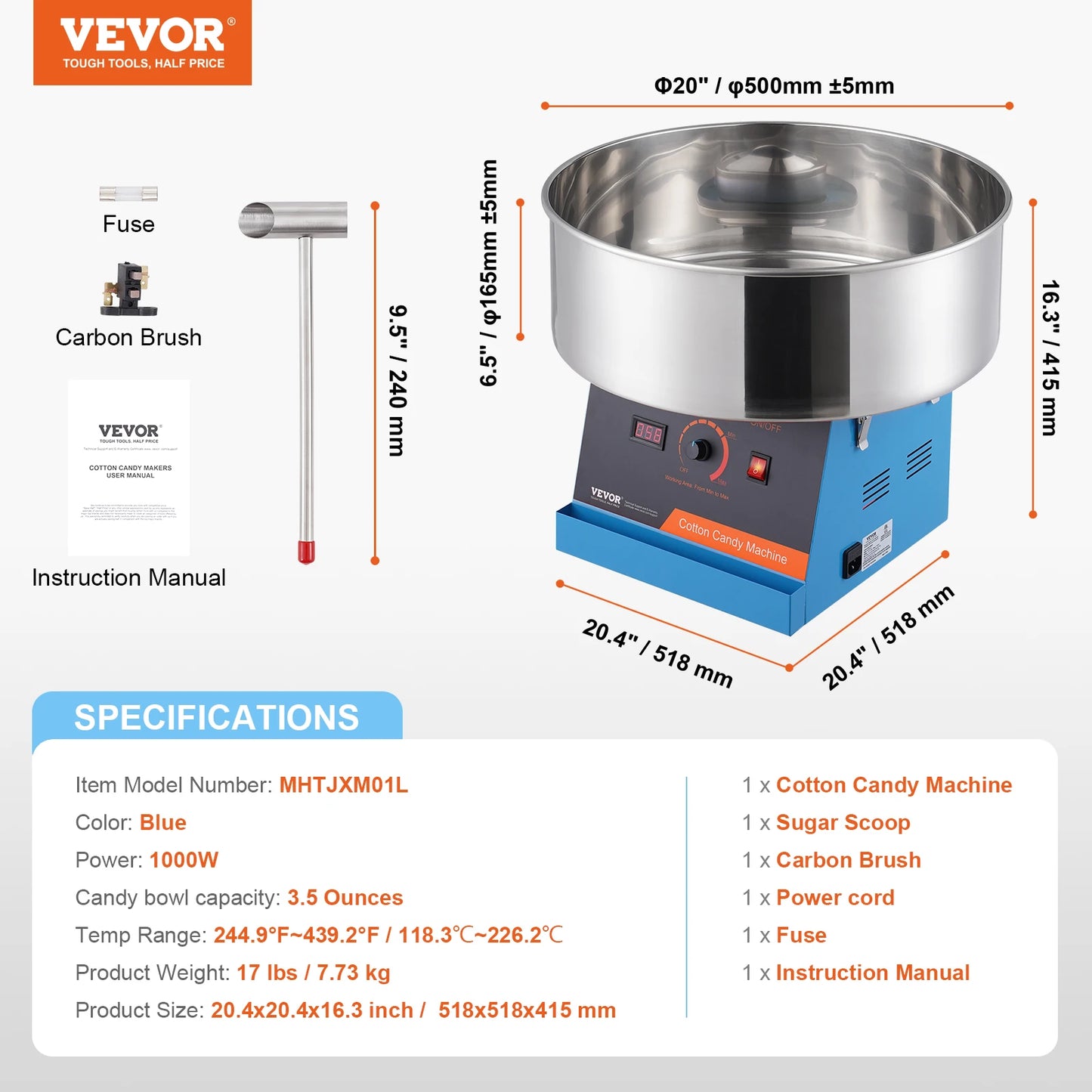 SucceBuy Electric Cotton Candy Make With Stainless Steel Bowl Scoop