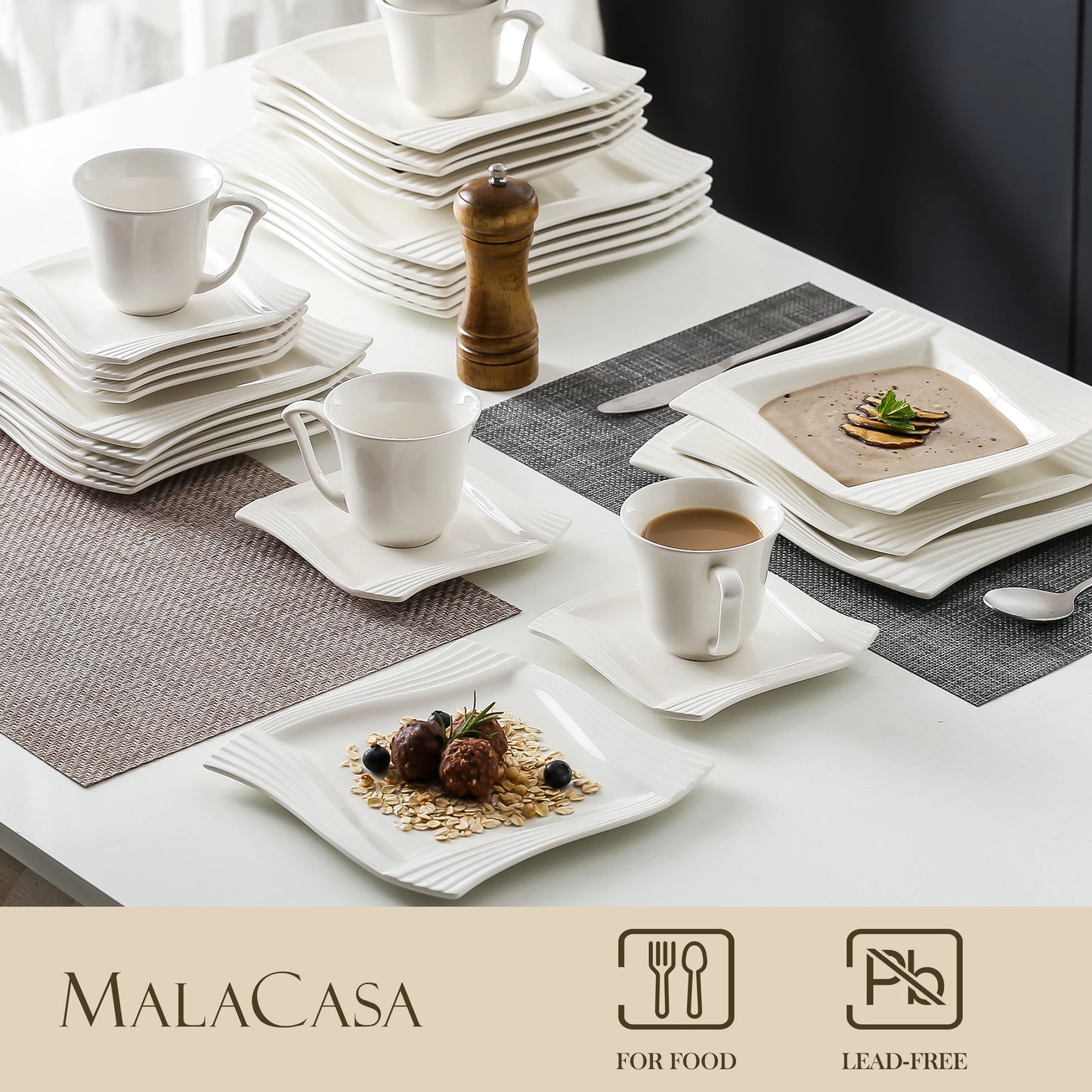 MALACASA Amparo Porcelain Dinnerware Set 60 Piece Service For 12