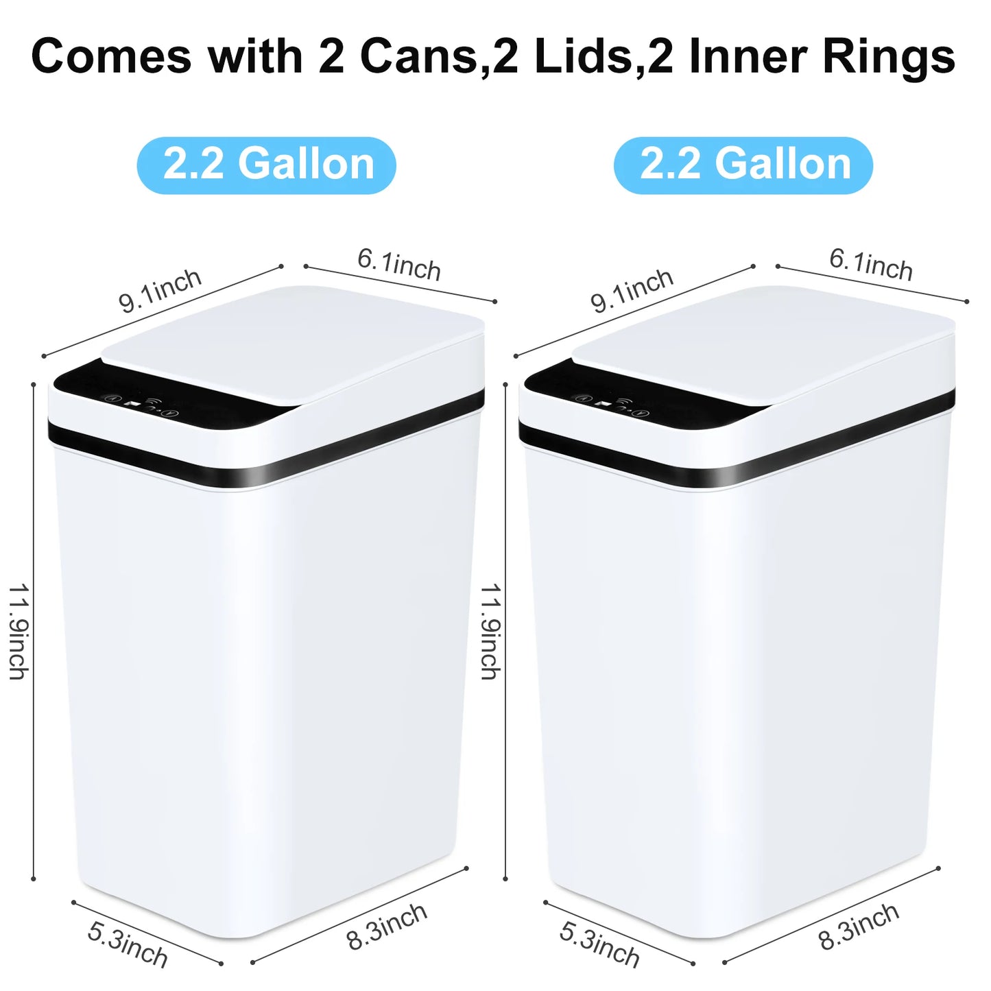 2-Pack Motion Sensor Trash Cans With Lid For Bathroom Slim Design