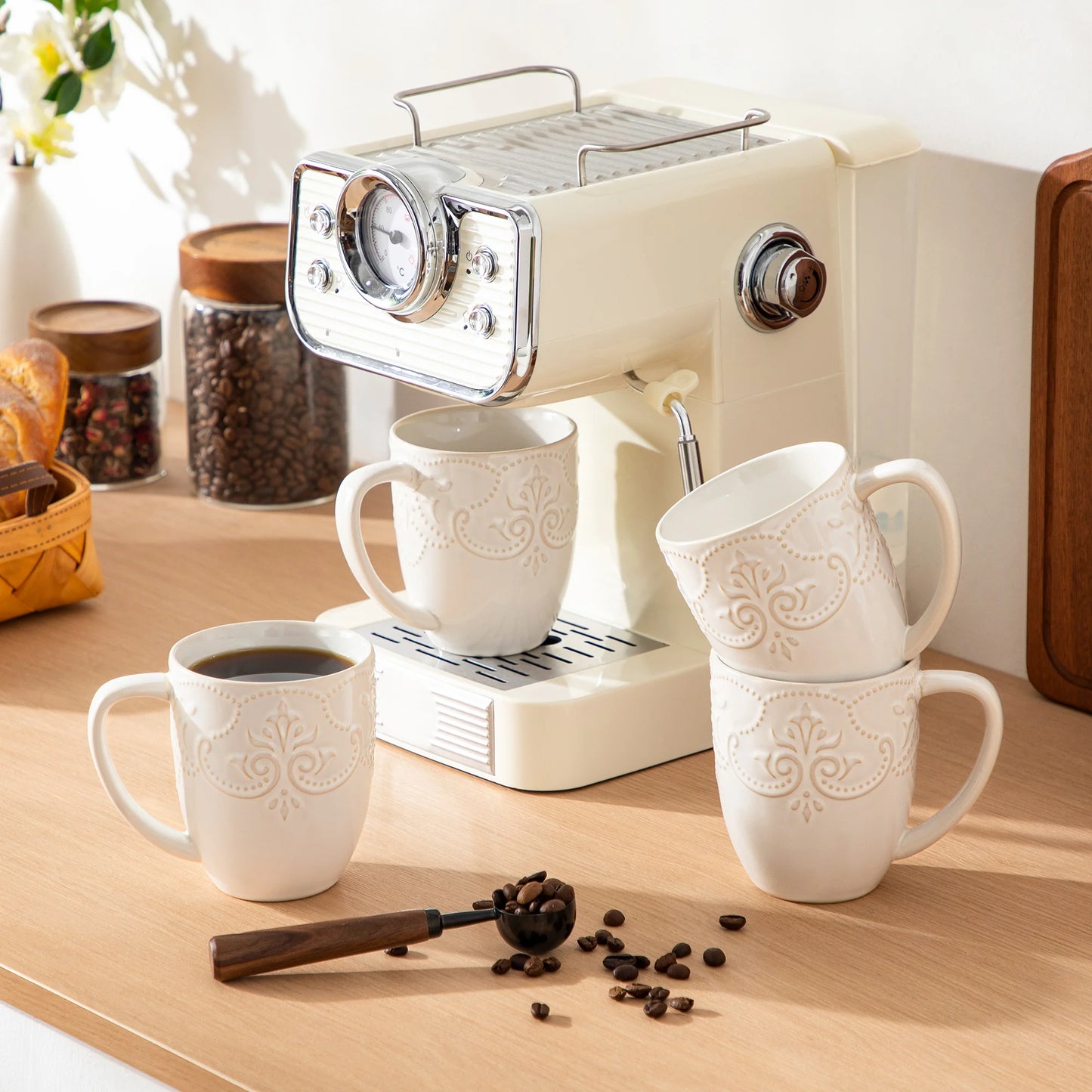 Malacasa Giselle Vintage Embossed Porcelain Coffee Cup Set