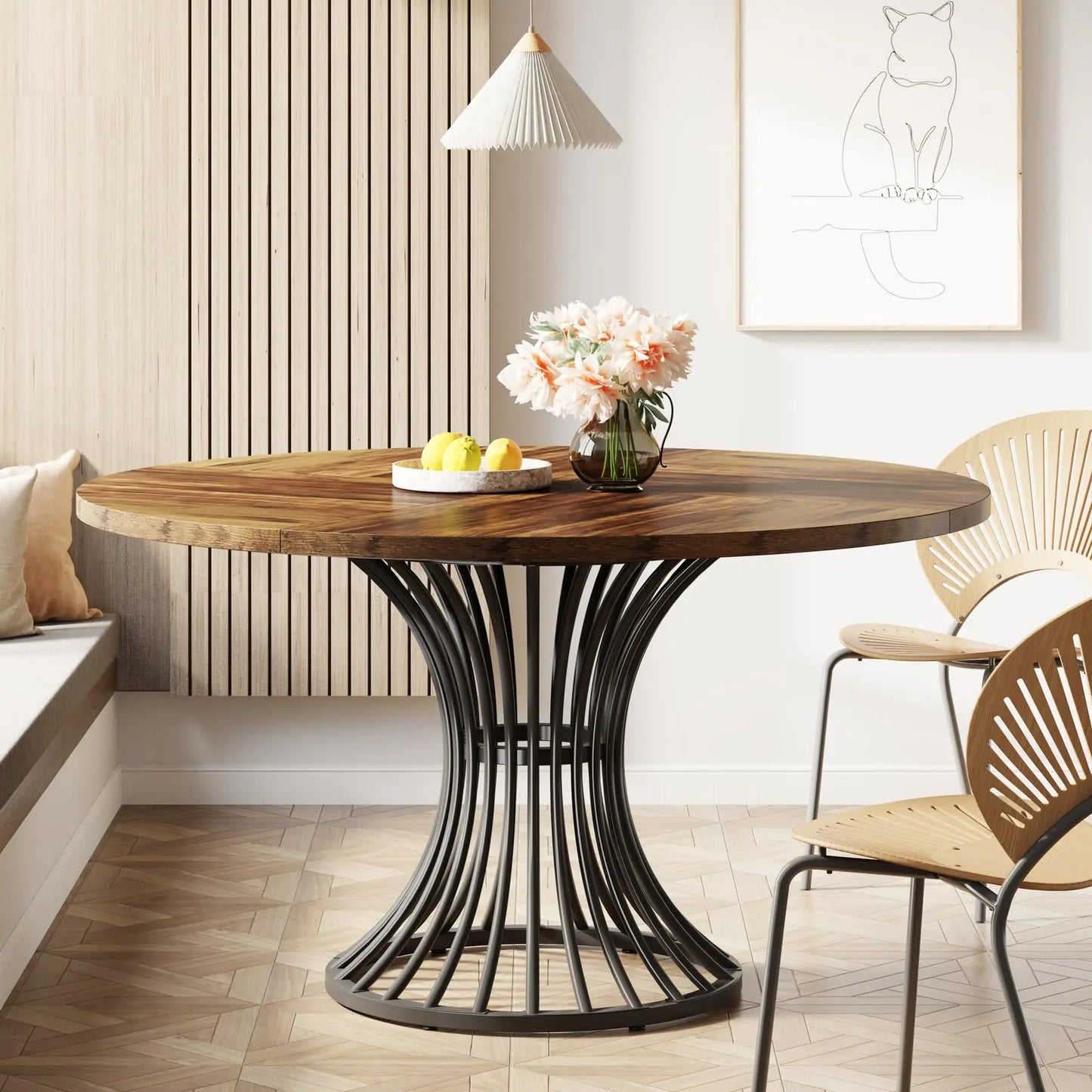 Tribesigns Round Dining Table, Farmhouse Industrial Kitchen Table