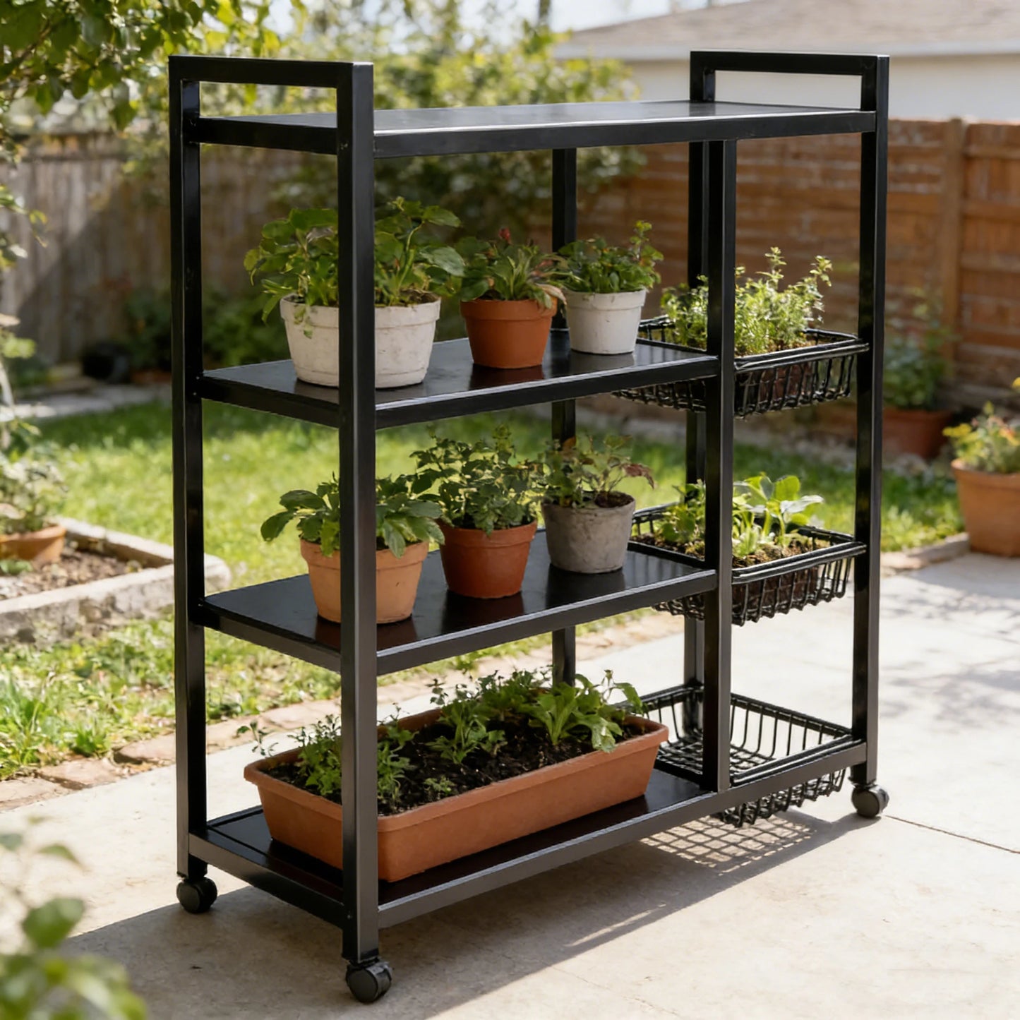 Portable Storage Rack Adjustable 4-Layer Shelf With Baskets