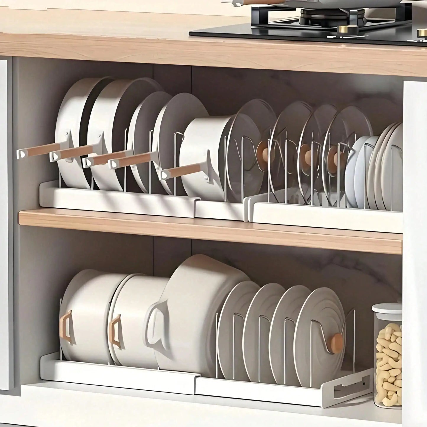 Pull Out Pot And Pan Organizer With 10 Adjustable Dividers