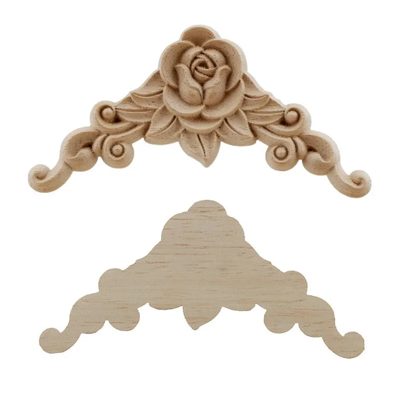 Natural Floral Wooden Carved Corner Appliques For Frames And Furniture