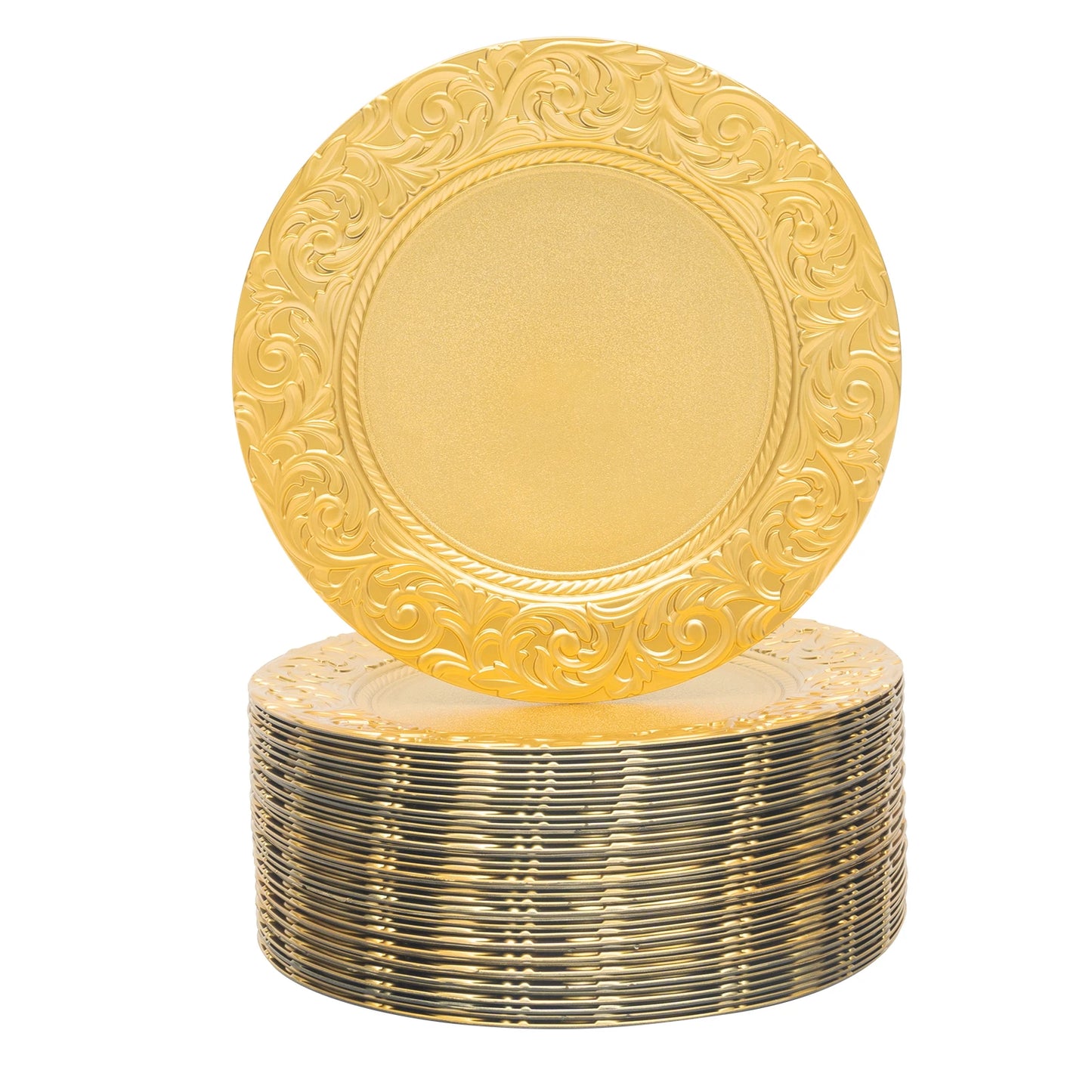 Gold Charger Plates Set 100 Pack Embossed Round Disposable Trays