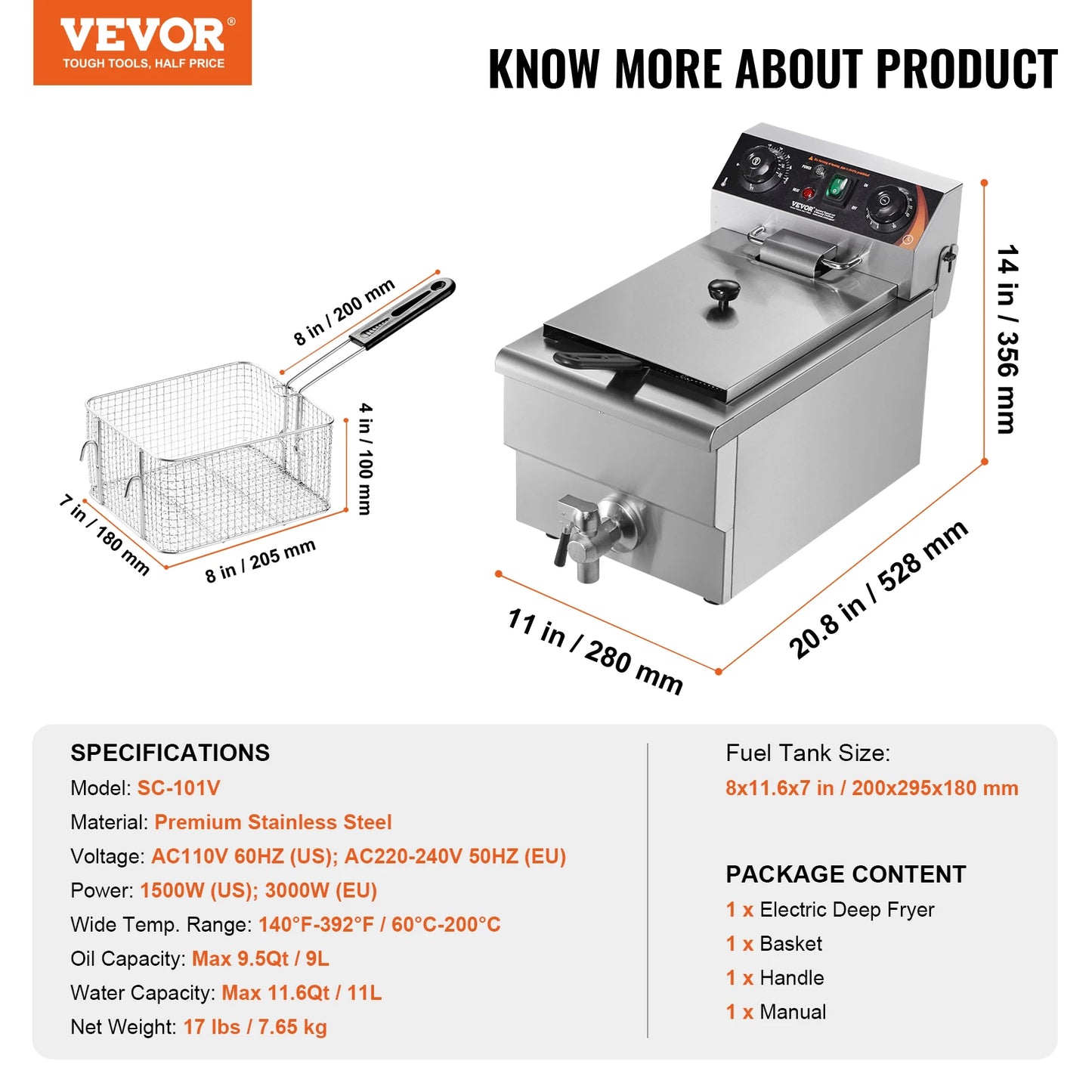 VEVOR Commercial Deep Fryer Countertop Electric With Time Temp Control