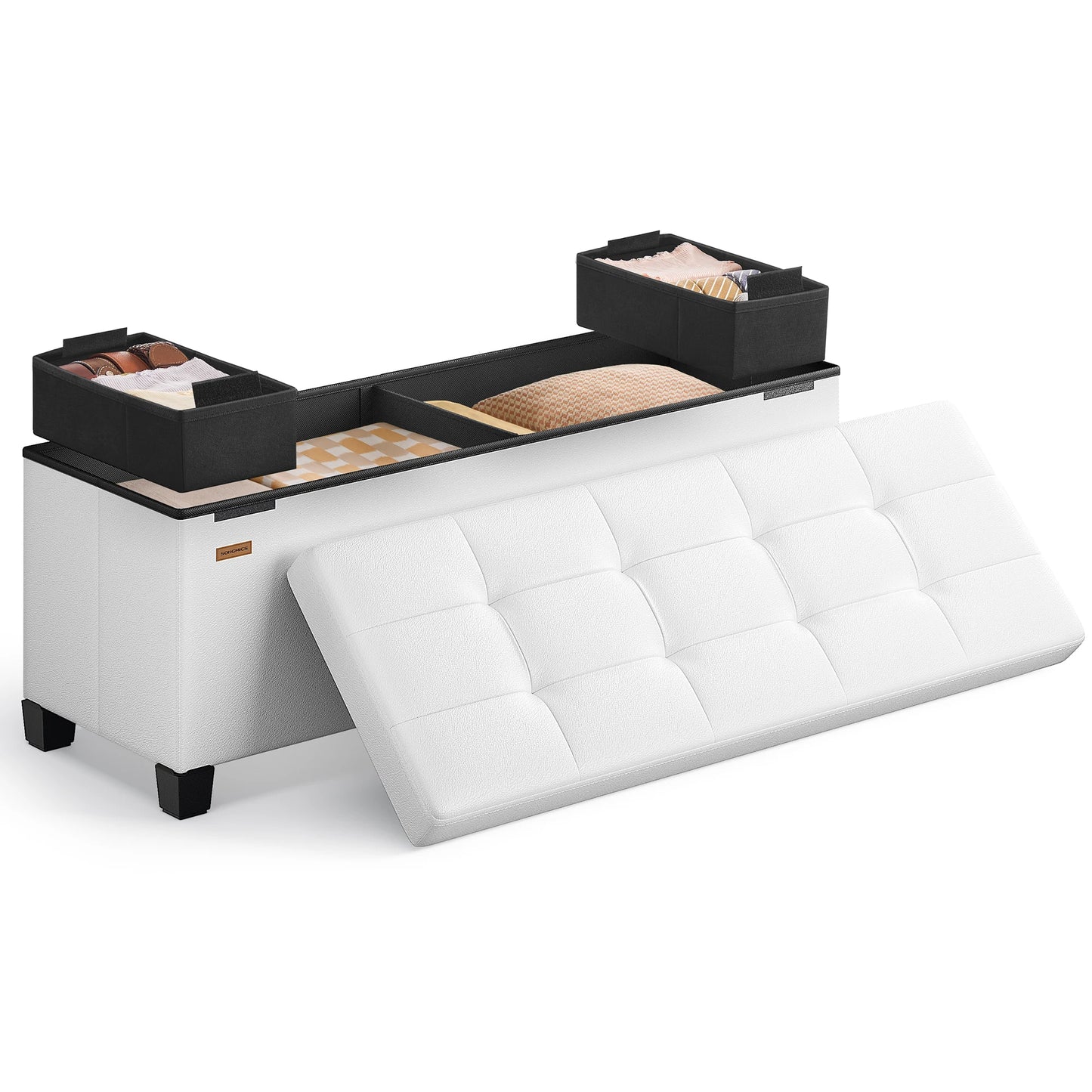 SONGMICS Storage Ottoman Bench With Legs Synthetic Leather