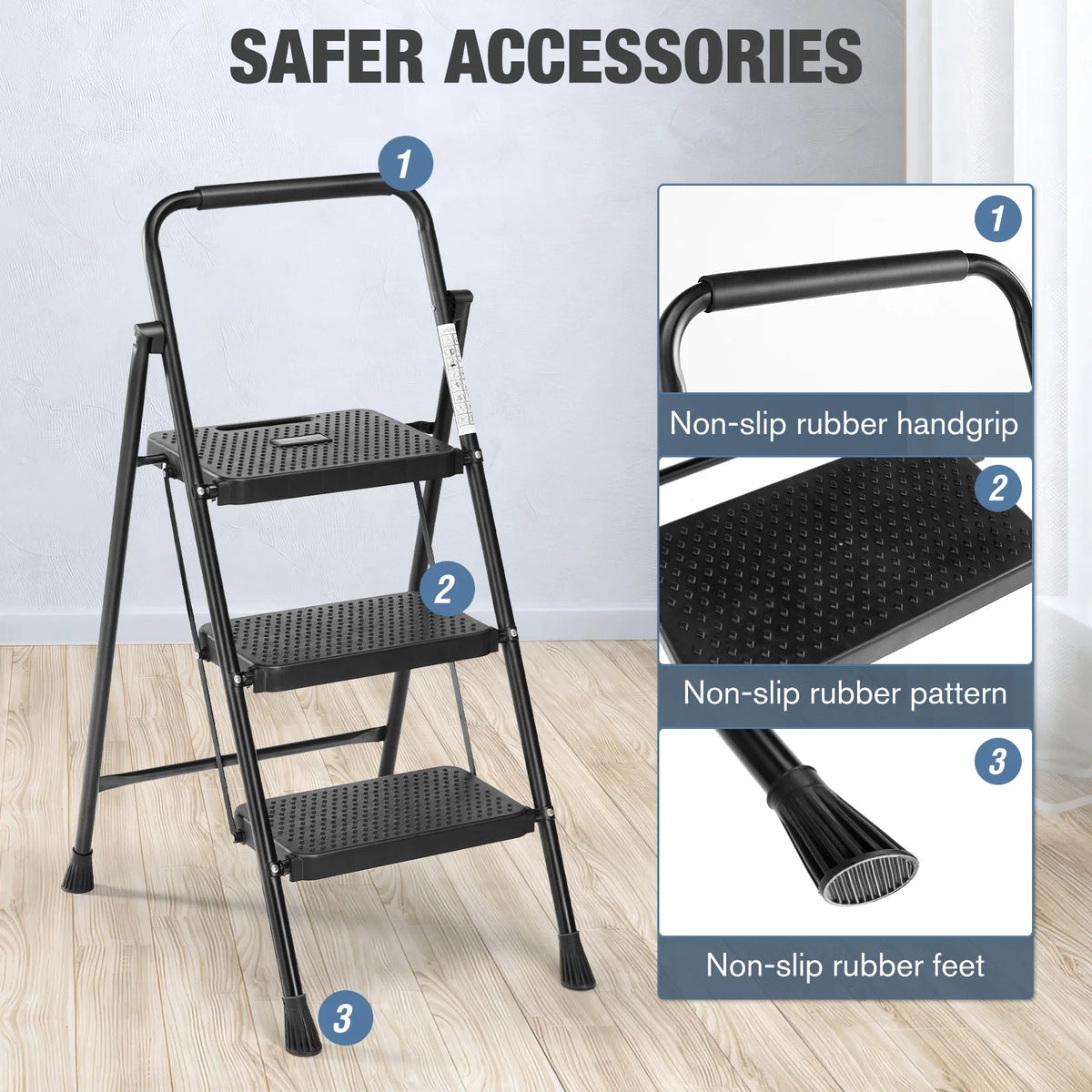 JHK Folding 2/3 Step Ladder Stool Anti Slip Pedal 800lbs