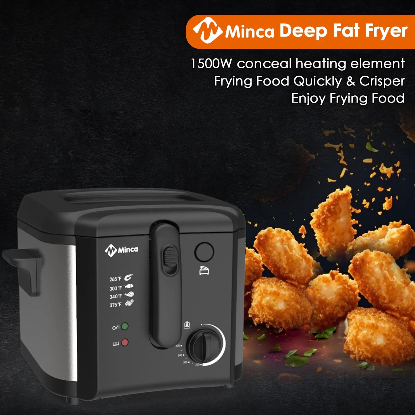 M Minca 1500W Fryer With Nonstick Temperature Control Detachable Lid Odor Filter
