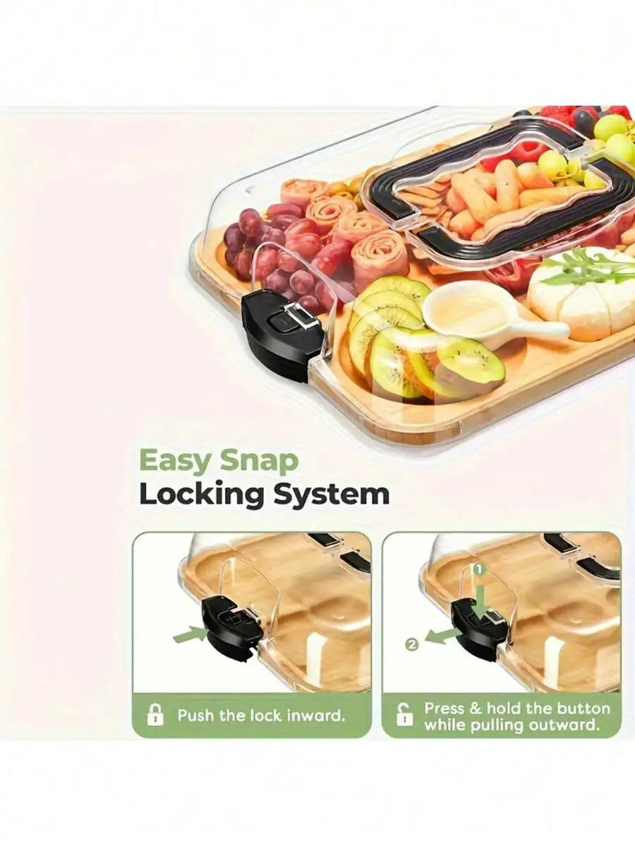 Bamboo Cheese Tray With Acrylic Lid Portable Serving Platter