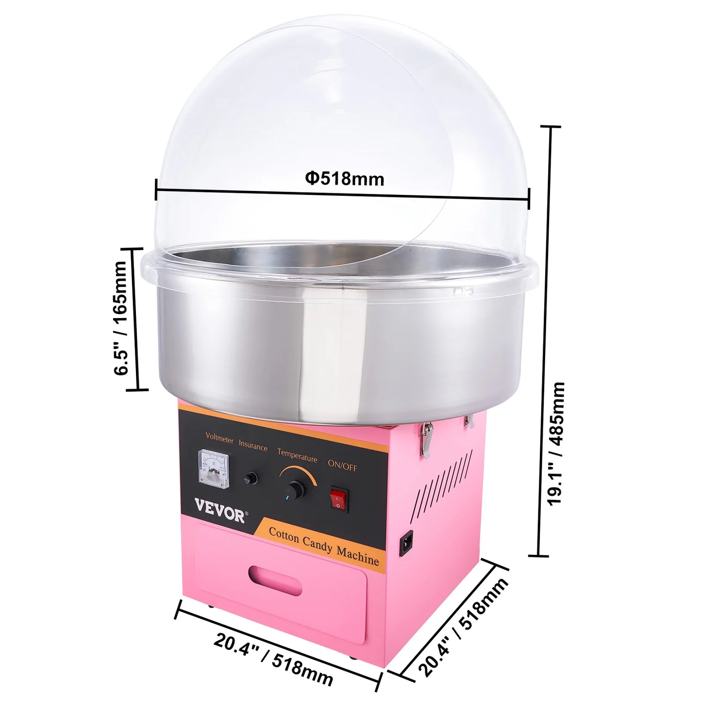 SucceBuy Electric Cotton Candy Machine Commercial Floss Maker Stainless Bowl