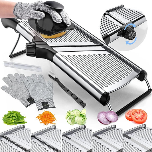 Mandolin Slicer With Stainless Steel Blade And Protective Glove