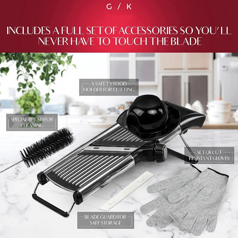 Mandolin Slicer With Stainless Steel Blade And Protective Glove